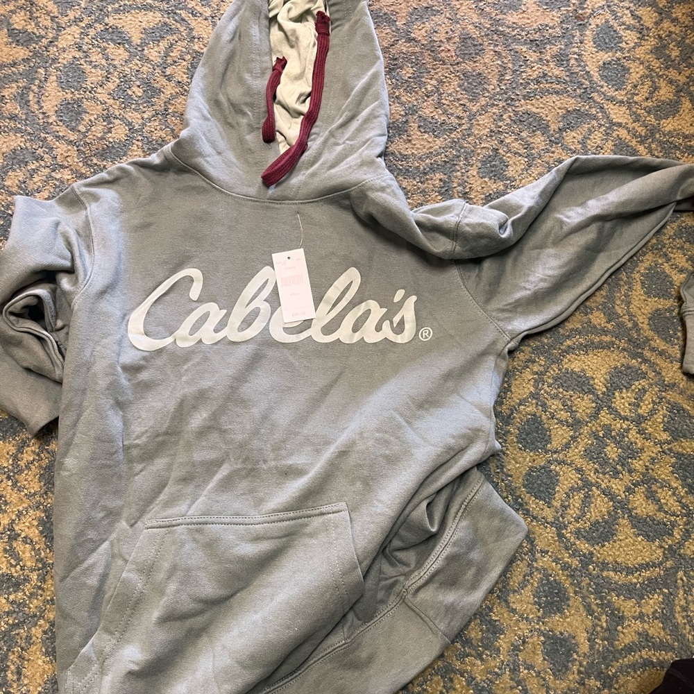 Cabela's Green Hoodie with Burgundy Drawcords